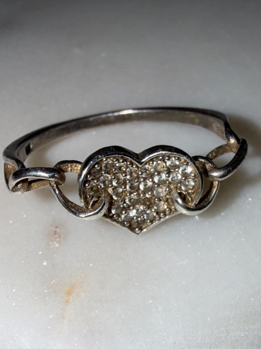 Delicate Silver Heart Ring with Pavé Crystals - .925 Silver
